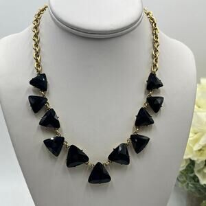 J. Crew Necklace Gold Tone Chain Statement Triangle Black Faceted Rhinestones